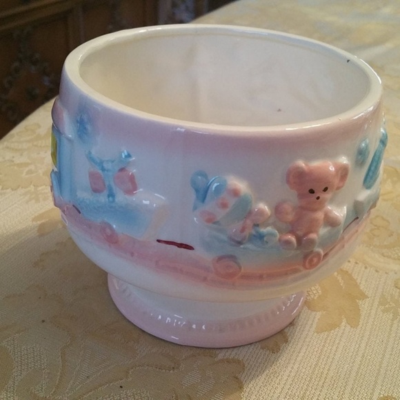 Vintage Other - Vintage Round Hand Painted Nursery Planter Vase